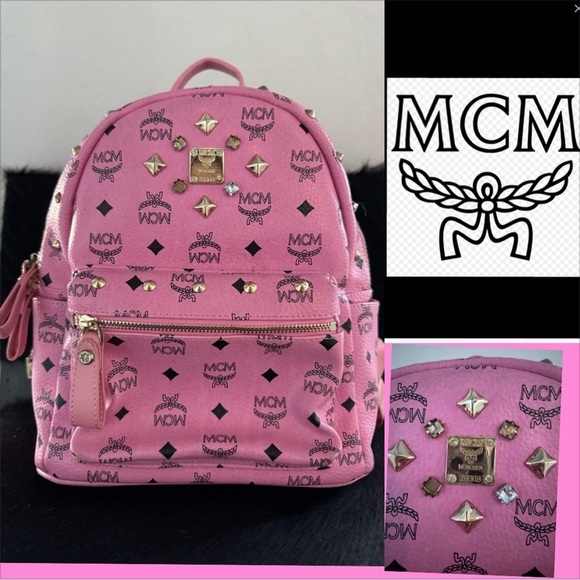 Pink MCM backpack visetos STUDS